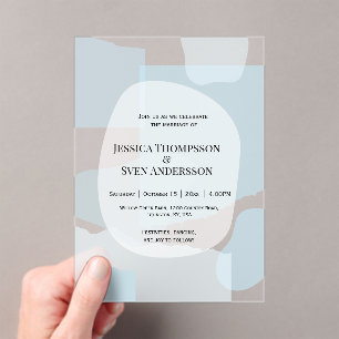 Modern Abstract Blue Minimalist Artistic Wedding Acrylic Invitations