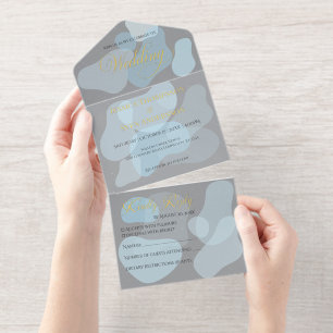 Modern Abstract Blue Minimalist Artistic Wedding All In One Invitation