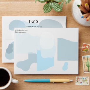 Modern Abstract Blue Minimalist Artistic Wedding Envelope
