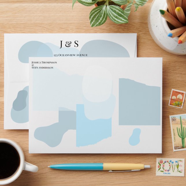 Modern Abstract Blue Minimalist Artistic Wedding  Envelope (Desk)