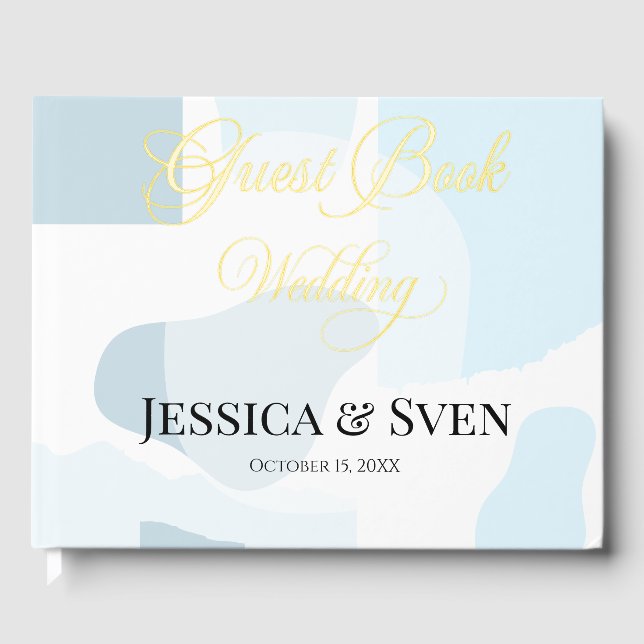 Modern Abstract Blue Minimalist Artistic Wedding  Foil Guest Book (Front)