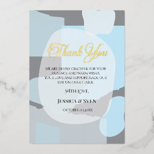 Modern Abstract Blue Minimalist Artistic Wedding  Foil Invitation