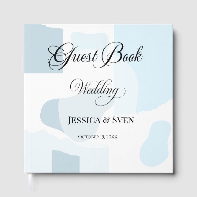 Modern Abstract Blue Minimalist Artistic Wedding  Guest Book (Front)