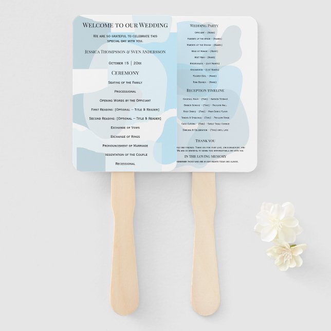 Modern Abstract Blue Minimalist Artistic Wedding  Hand Fan (Front and Back)