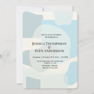Modern Abstract Blue Minimalist Artistic Wedding Invitation