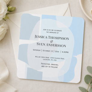 Modern Abstract Blue Minimalist Artistic Wedding Invitation