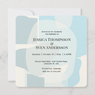 Modern Abstract Blue Minimalist Artistic Wedding Invitation