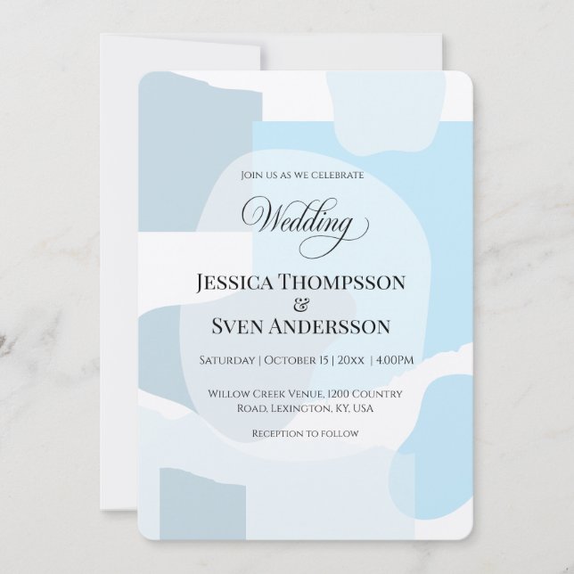 Modern Abstract Blue Minimalist Artistic Wedding  Invitation (Front)
