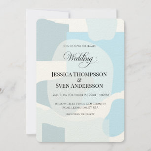Modern Abstract Blue Minimalist Artistic Wedding Invitation