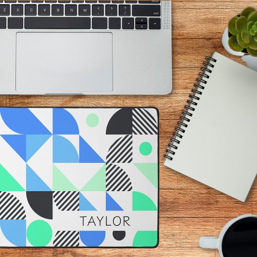 Modern Abstract Blue Mint Geometric Desk Mat