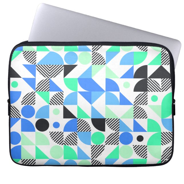 Modern Abstract Blue Mint Geometric Laptop Sleeve (Front)