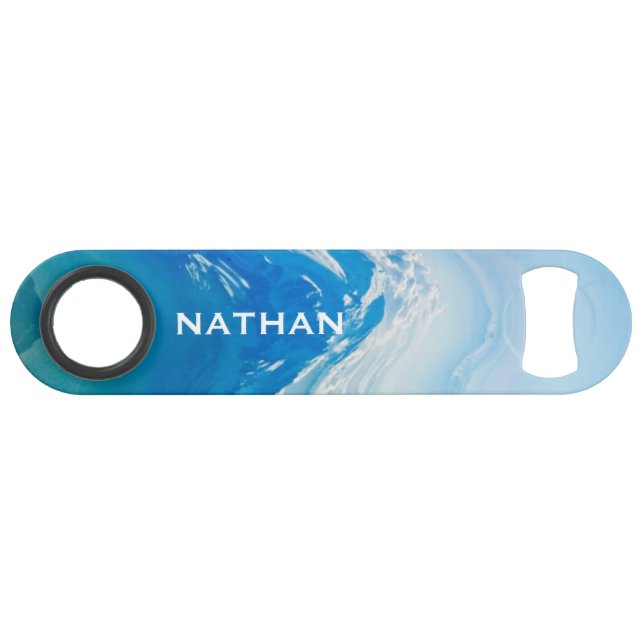 Modern Abstract Blue Ocean Art Personalised Bar Key (Front (Horizontal))