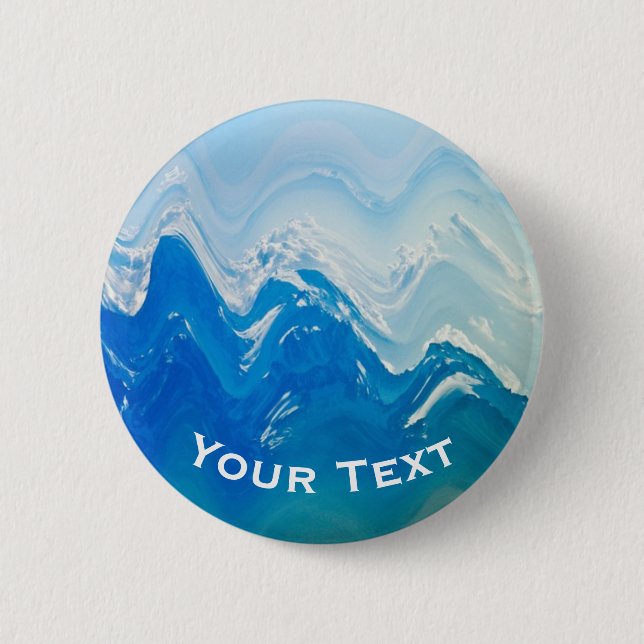 Modern Abstract Blue Ocean Art Personalised Button (Front)