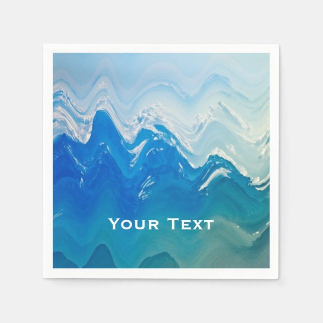 Modern Abstract Blue Ocean Art Personalised Napkins (Front)
