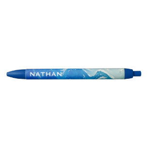 Modern Abstract Blue Ocean Art Personalised Pen