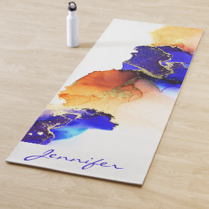 Modern Abstract Blue Orange Gold Yoga Mat