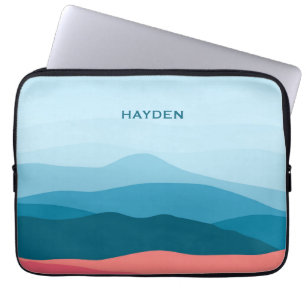 Modern Abstract Blue Pink Mountains Personalised Laptop Sleeve