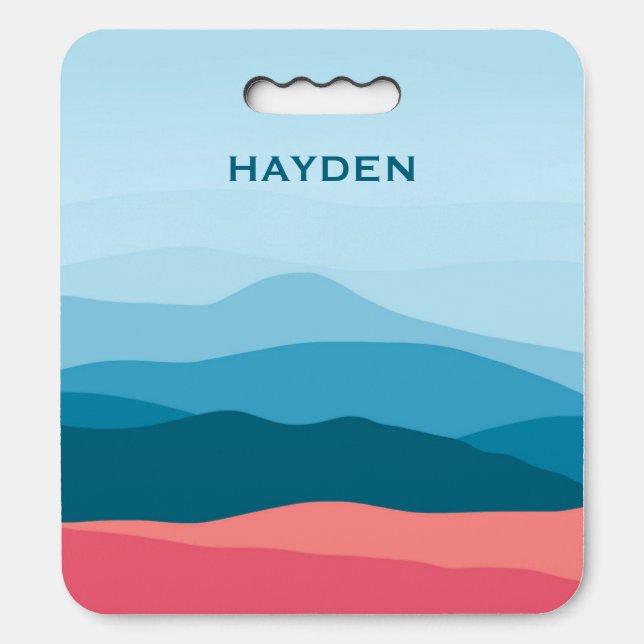 Modern Abstract Blue Pink Mountains Personalised Seat Cushion (Front Vertical)