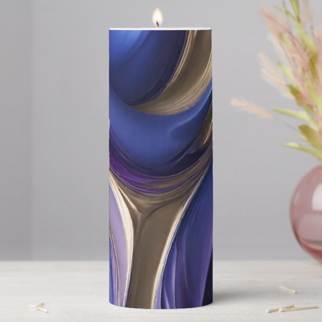 Modern Abstract-Blue, Purple and Gold Pillar Candle (In Situ)