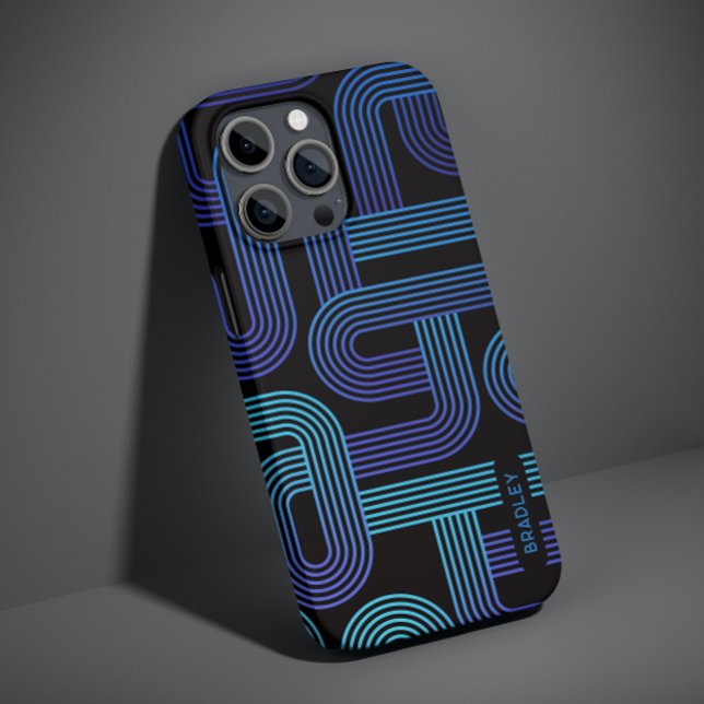 Modern Abstract Blue Purple Geometric Custom Name Case-Mate iPhone Case (Creator Uploaded)