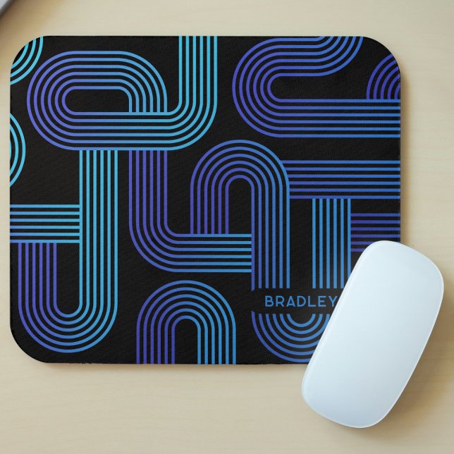 Modern Abstract Blue Purple Geometric Custom Name Mouse Pad (Creator Uploaded)