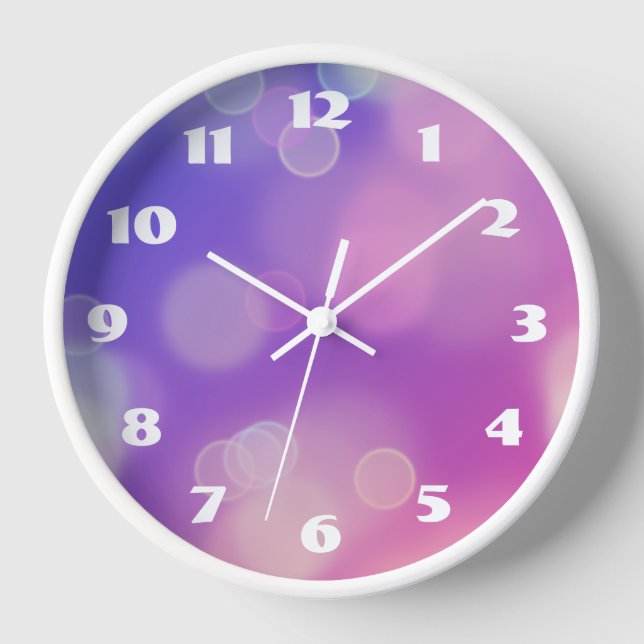 Modern Abstract Blue Purple Gradient Bokeh Clock (Front)