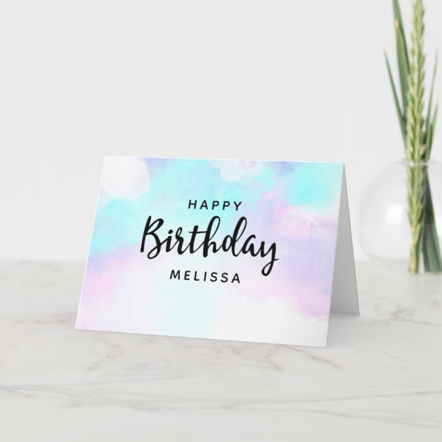 Modern Abstract Blue & Purple Watercolor Birthday Card (Front)