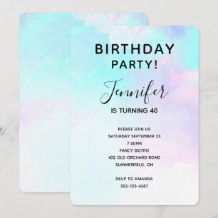 Modern Abstract Blue & Purple Watercolor Birthday Invitation