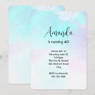 Modern Abstract Blue & Purple Watercolor Birthday Invitation