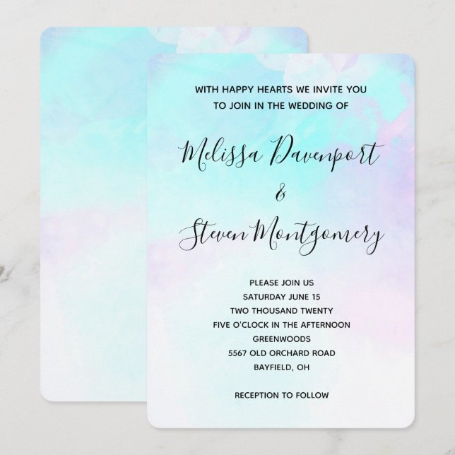 Modern Abstract Blue & Purple Watercolor Invitation (Front/Back)