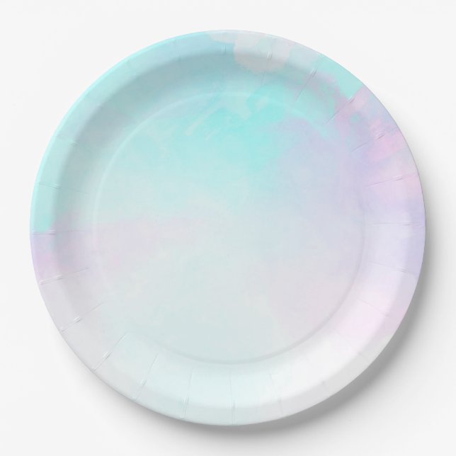 Modern Abstract Blue & Purple Watercolor Paper Plates (Front)