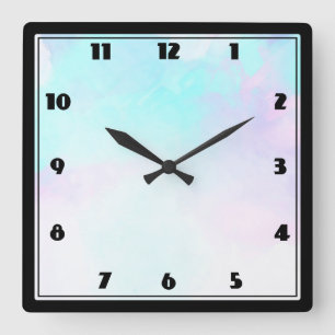 Modern Abstract Blue & Purple Watercolor Square Wall Clock