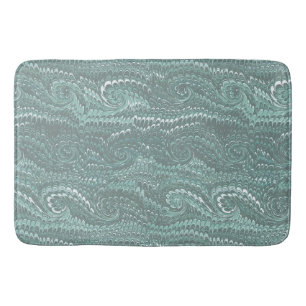 Modern Abstract Blue Swirls Marble Pattern Bath Mat