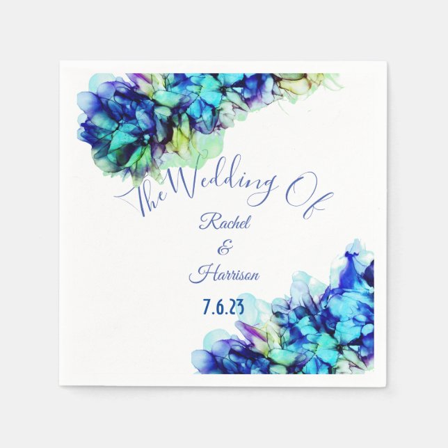 Modern Abstract Blue Teal  & Turquoise Wedding   Napkins (Front)