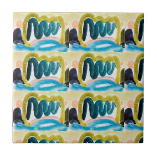 Modern Abstract Blue, Teal & Yellow Gold Ceramic Tile