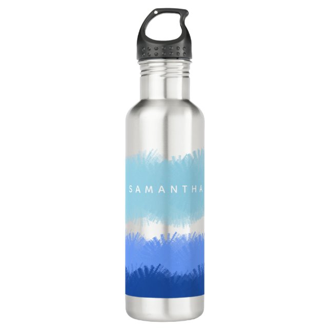 Modern Abstract Blue Tones Stainless Steel Water Bottle (Front)