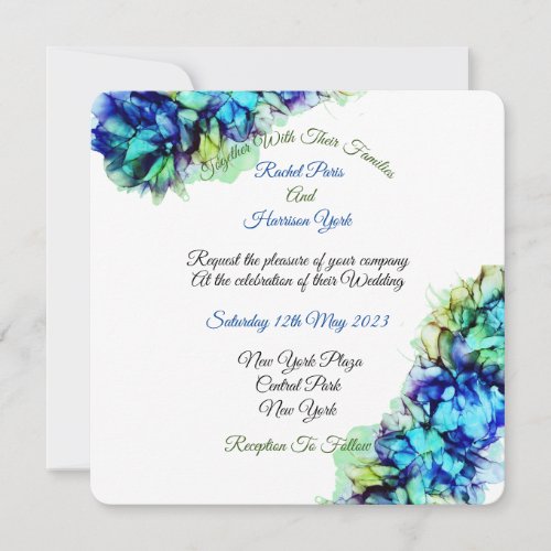 Modern Abstract Blue Turquoise Teal Haze Wedding  Card