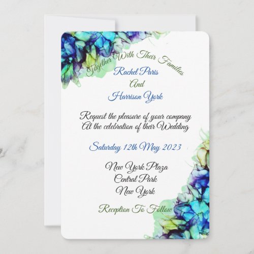 Modern Abstract Blue Turquoise Teal Haze Wedding  Invitation