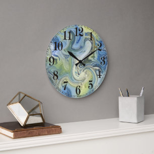 Modern Abstract Blue Water Large Clock