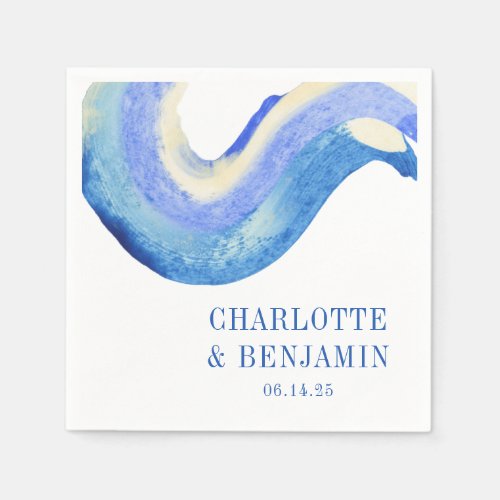 Modern Abstract Blue Watercolor Custom Wedding  Napkins