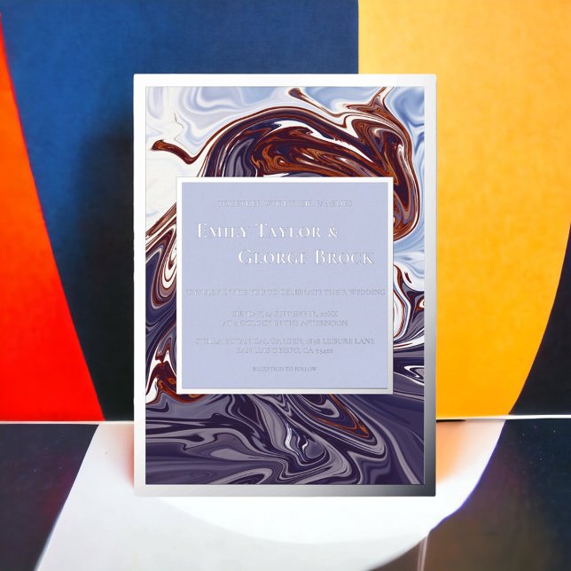Modern Abstract Blue Wave Sky Chic Silver Wedding Foil Invitation (Creator Uploaded)