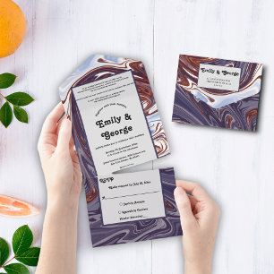 Modern Abstract Blue Wave Sky Stylish Chic Wedding All In One Invitation