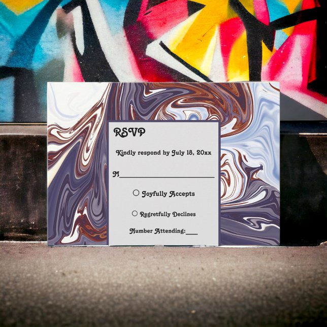 Modern Abstract Blue Wave Sky Stylish Chic Wedding RSVP Card (Creator Uploaded)