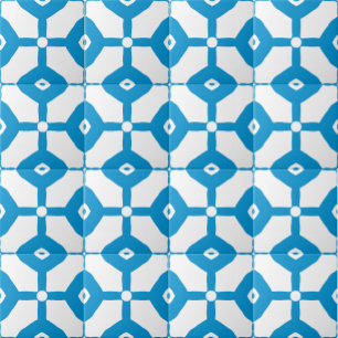  Modern Abstract Blue White Blocks Dots Pattern Ceramic Tile