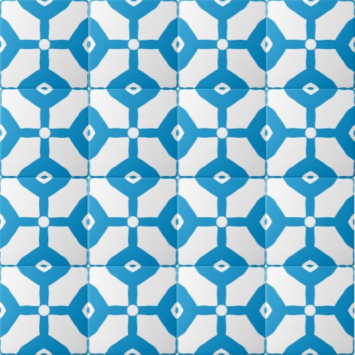  Modern Abstract Blue White Blocks Dots Pattern Ceramic Tile