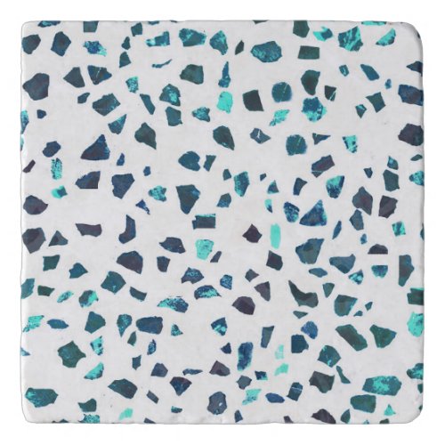 Modern Abstract Blue White Marble Stone Terrazzo Trivet