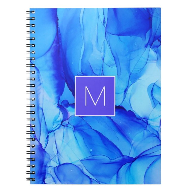 Modern Abstract Blue White Monogram Painting Notebook (Front)