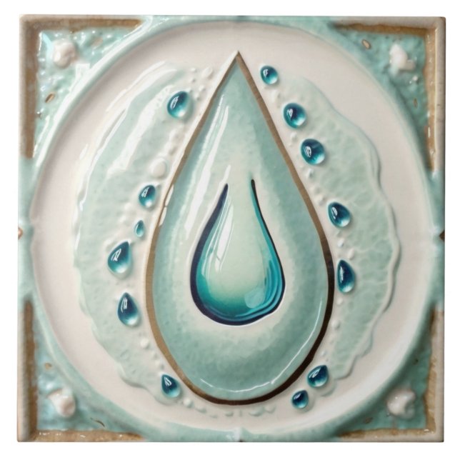 Modern Abstract Blue & White Water drop Bathroom Ceramic Tile (Front)
