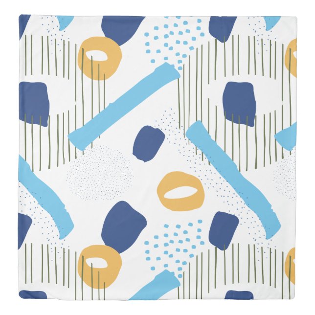 Modern Abstract Blue Yellow Elegant Chic Pattern Duvet Cover (Front)