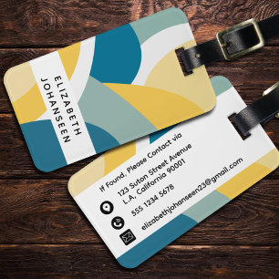 Modern Abstract Blue, Yellow & White Simple Shapes Luggage Tag